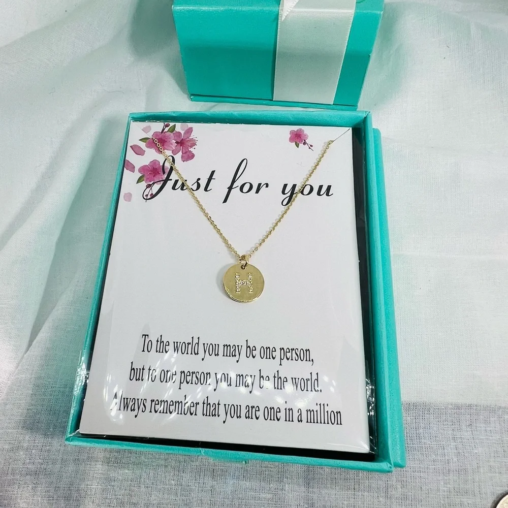 Golden H Initial CZ Minimalist Round Tiny Pendant Necklace Twee Preppy Aesthetic